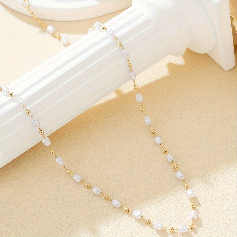 Hot Selling Eenvoudige Retro Lichte Luxe Stijl Modieuze En Elegante Parel Gouden Kralen Sleutelbeen Ketting Dames Sieraden_voghion.com