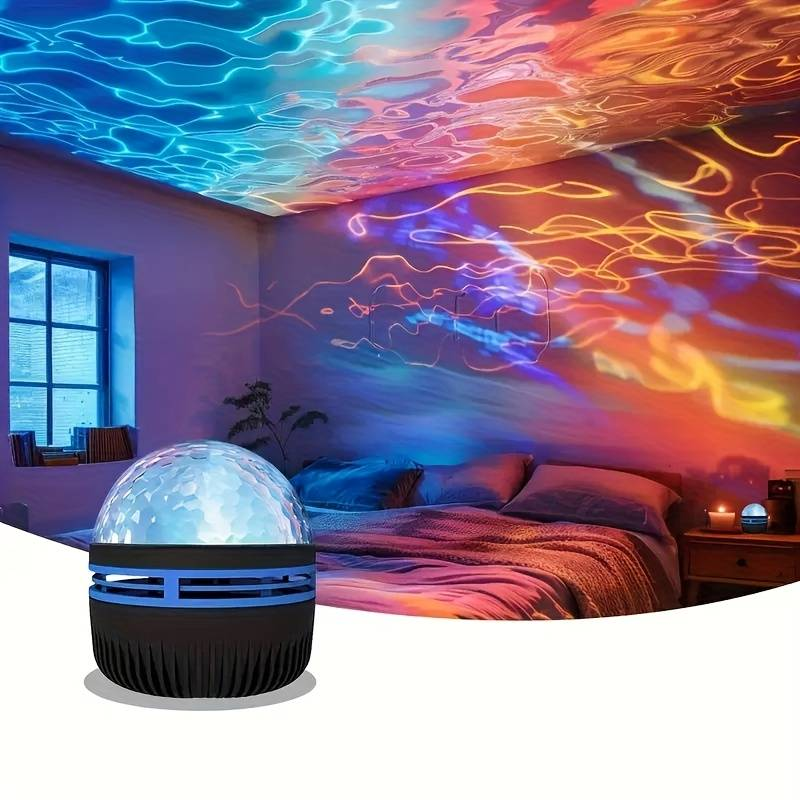 Proyector de estrellas, para proyector de galaxias, proyector de olas oceánicas, proyector de luz nocturna para dormitorio, con 7 patrones de color y control remoto, alimentación por USB, Navidad_voghion.com