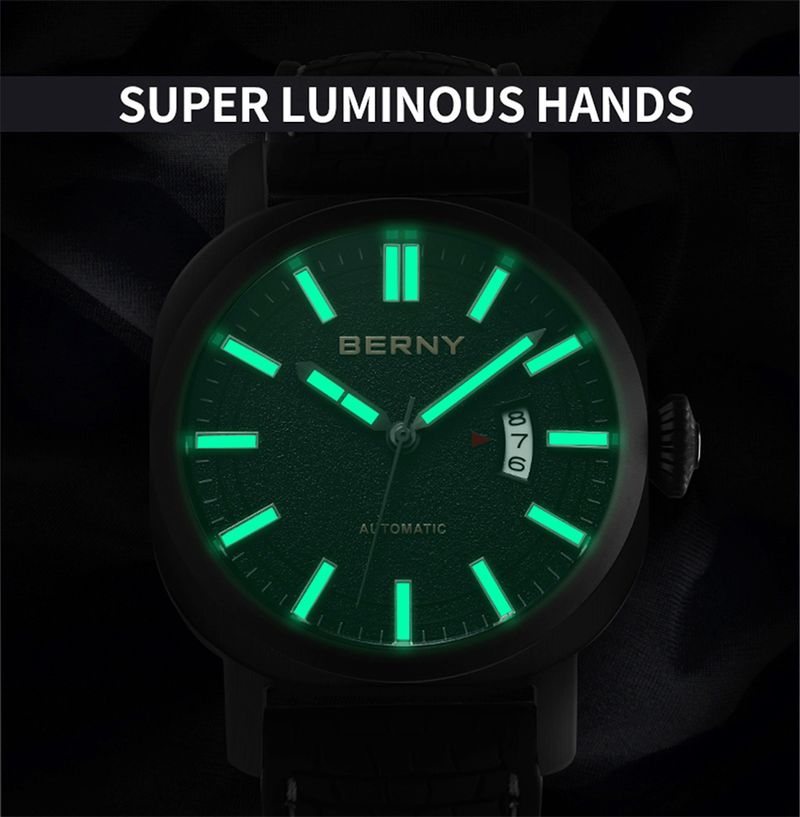 BERNY Automatic Watches For Men 10ATM Waterproof Analog Mechanical Watch With Date Silicone Strap Super Luminous Stainless Steel Sapphire Wristwatch_voghion.com