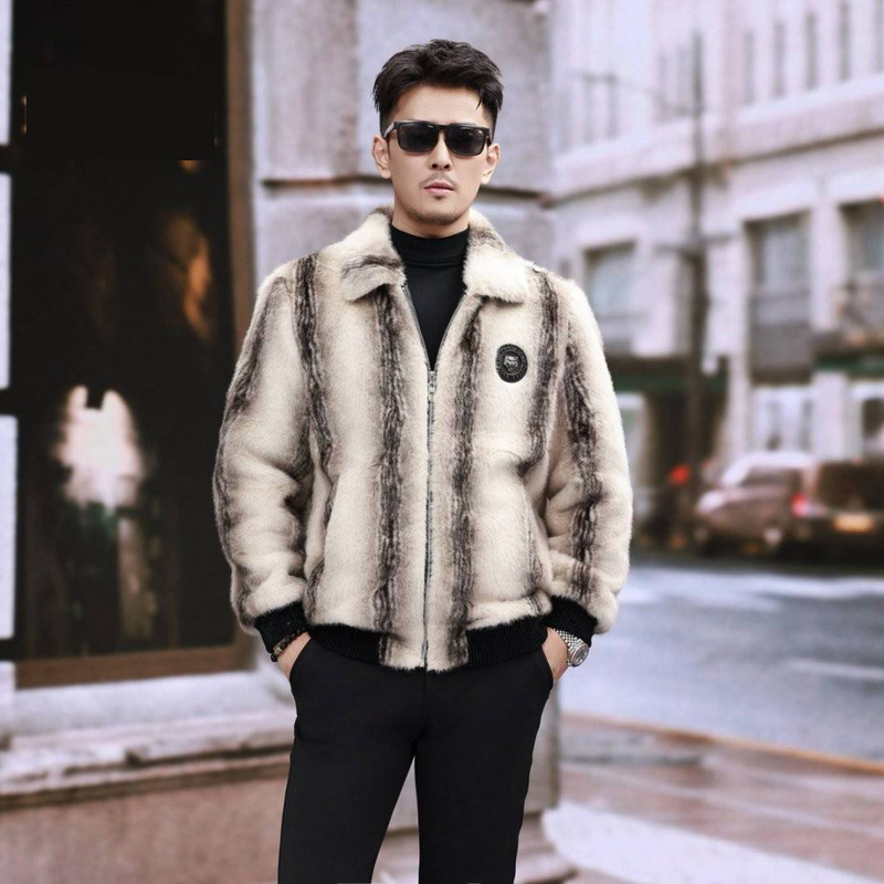 Men's Clothing Winter Fashion Thickened Faux Mink Fur Jacket - Stylish Mid-Length Coat For Casual & Formal Wear (Multiple Colors & Sizes Available)_voghion.com