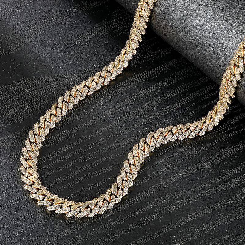 Collana con catena cubana da 8 mm per uomo e donna con zirconi a doppia fila, collana hip hop placcata in oro da 18 pollici per un look alla moda_voghion.com