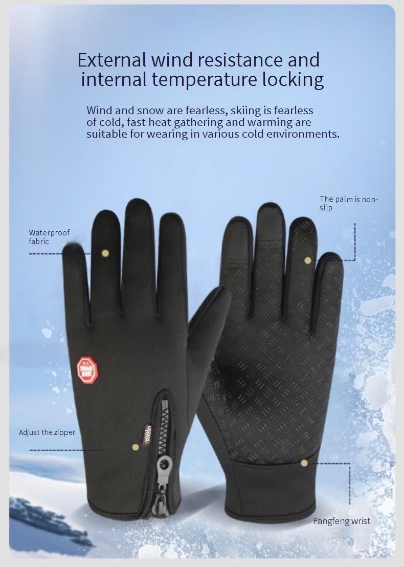 Guanti isolanti con cerniera, adatti per ciclismo all'aperto, uomini e donne, ciclismo invernale, touchscreen, motociclette, impermeabili e caldi._voghion.com