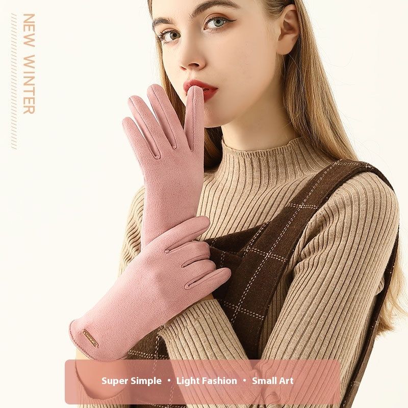 Hierscht a Wanter Warm Handschuesch fir Fraen Outdoor Windproof Vëlo a Kältebeständeg Velvet Flip Finger Touch Screen Handschuhe_voghion.com