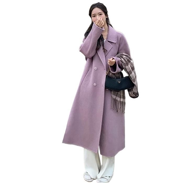 Grauer zierlicher Wollmantel im koreanischen Stil für Damen, Herbst und Winter 2024, neues Design, mittellanger, verdickter Mantel_voghion.com