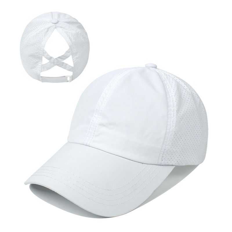 Summer Solid Color Baseball Cap Women's Athleisure Cross Ponytail Hat Mesh Quick-Drying Cap Visor Hat_voghion.com