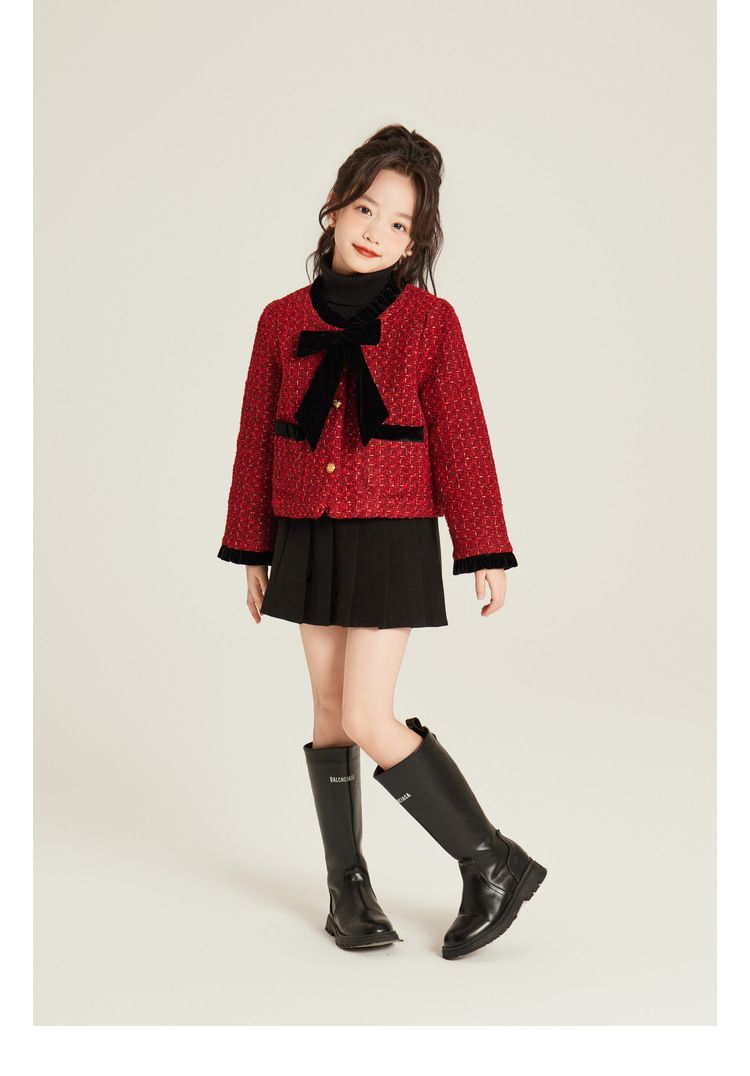 Abbigliamento per bambini Cappotto ispessito con fiocco rosso piccolo temperamento_voghion.com
