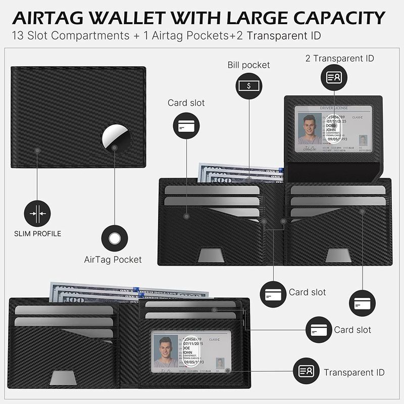 Men's Bags Manufacturers Supply Men's Genuine Leather Carbon Fiber 2 Fold With Hinge Anti Theft Brush Airtag Tracker Wallet Wallet_voghion.com