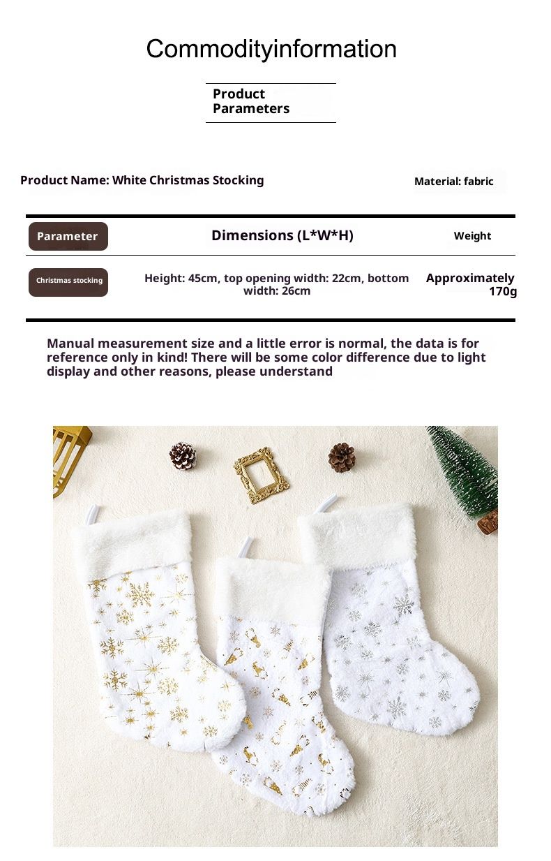 001 Cross-Border New Gold Stamping Snowflake White Rabbit Fur Socks Gift Bag Christmas Decoration Pendant_voghion.com