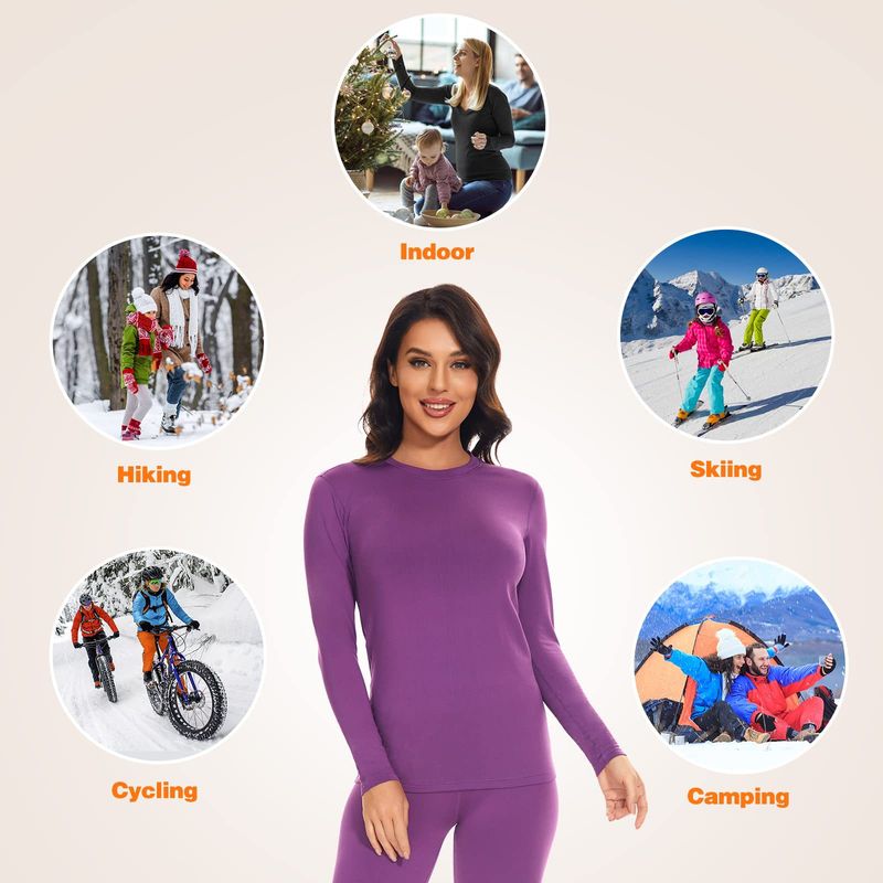 Conjunto de roupa íntima térmica feminina com forro de lã - Top e calça de camada de base para aquecimento de inverno - Macio e respirável - Preto (P/M/G/GG)_voghion.com