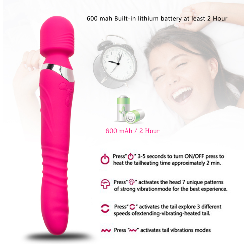 Rotierender, beheizter 360°-Doppelvibrator für Frauen, Klitoris-Stimulator, G-Punkt, großer Dildo, Vibrator für Frauen_voghion.com