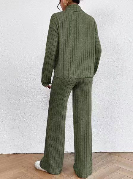 Dames herfst- en winter casual mode effen kleur coltrui gebreide broek met lange mouwen, tweedelige set voor dames_voghion.com
