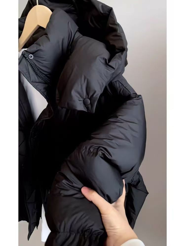 Women's Korean Style Short Puffer Jacket With Detachable Hood - Lightweight Warm White Duck Down Coat For Winter (Black/Coffee)_voghion.com