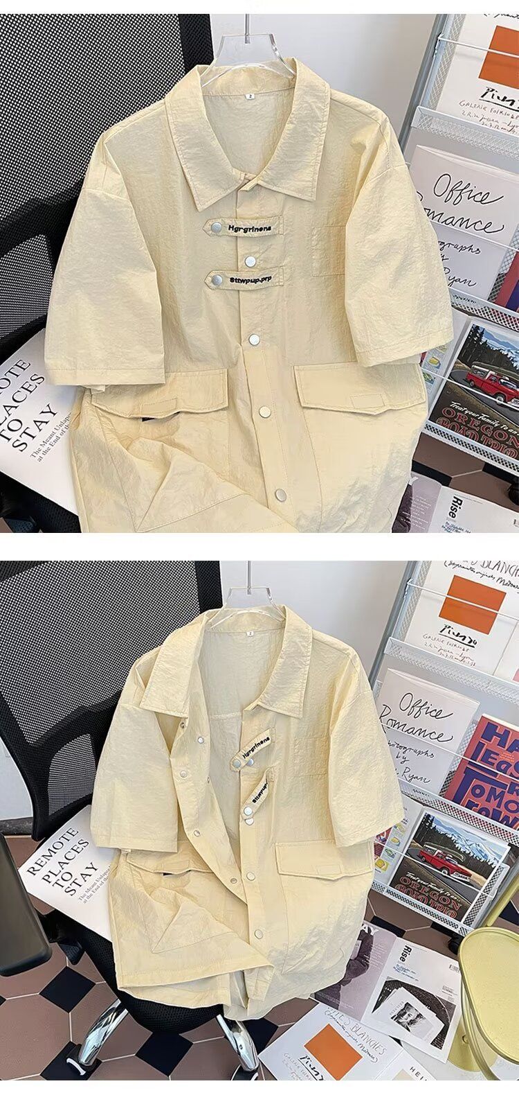 2024 3D Multi Pocket Short Sleeve Trendy Brand Loose Half Cufflinks With Casual Woodcutting Work Clothes Shirt_voghion.com