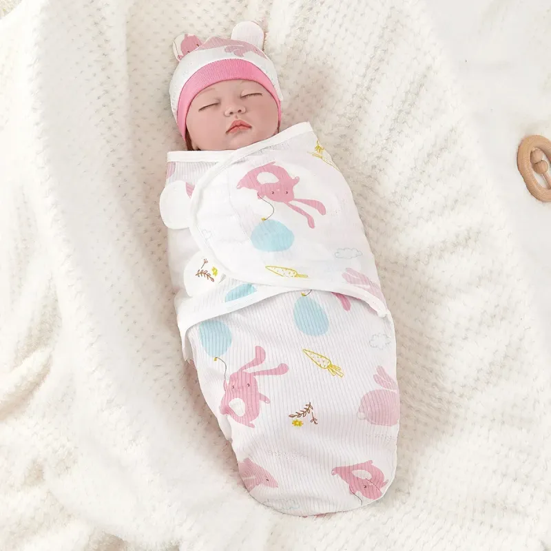 Manta de algodón para recibir al bebé, manta antisobresaltos, manta envolvente con gorro, saco de dormir para recién nacidos, artículos ajustables para envolver al bebé_voghion.com