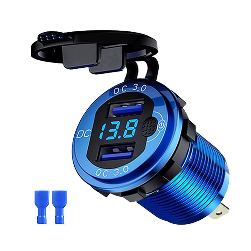 Carregador de carro modificado para motocicleta RV com porta USB de carregamento rápido inteligente QC3.0 de metal mais vendido_voghion.com