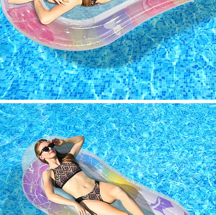 Gradient Transparent Mesh Floating Bed With Foldable Backrest - Inflatable Lounge Chair For Pool & Lake (Quick-Dry Heavy-Duty PVC Portable Design)_voghion.com