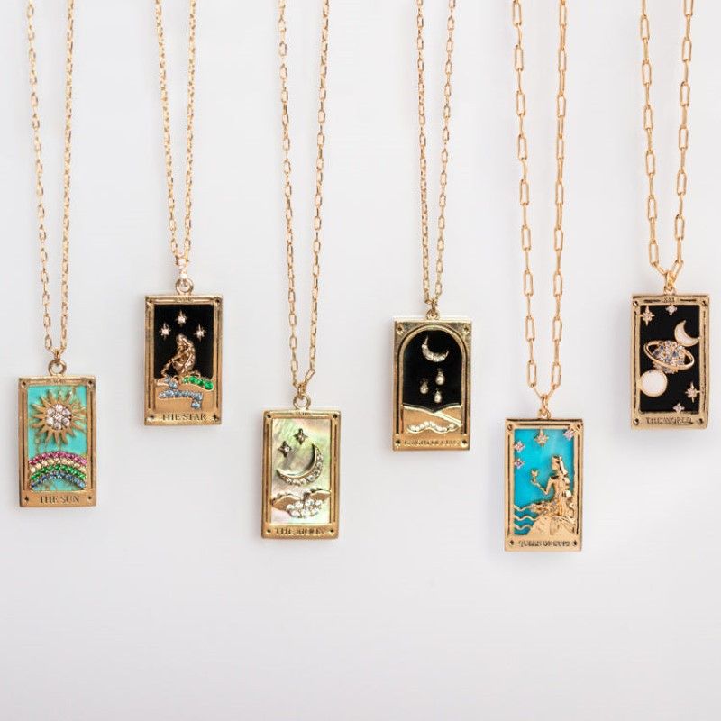 Carta dei tarocchi placcata in oro vero TAROCCHI con collana di carte quadrate a goccia di diamante, molto apprezzata, specializzata in gioielli_voghion.com