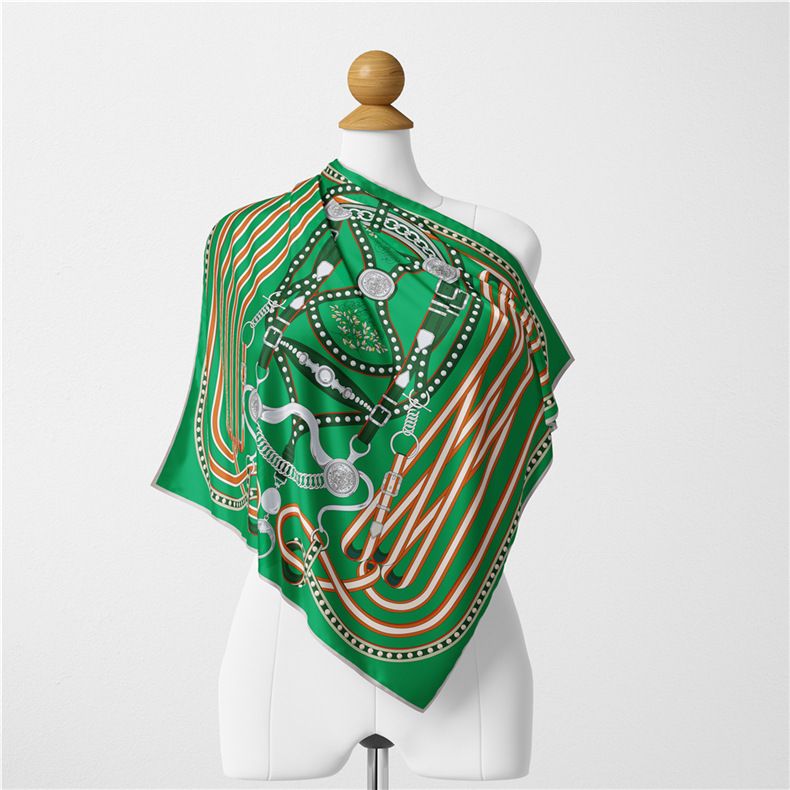 Simulated Summer New Twill Square Art Green Headband Silk Scarf Group Purchase_voghion.com
