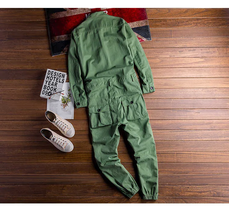 Jeans Erkek uzun kollu cepler kargo jogger tulumlar Günlük tulumlar Tulumlar Come pantolon Siyah Ordu yeşili Haki_voghion.com