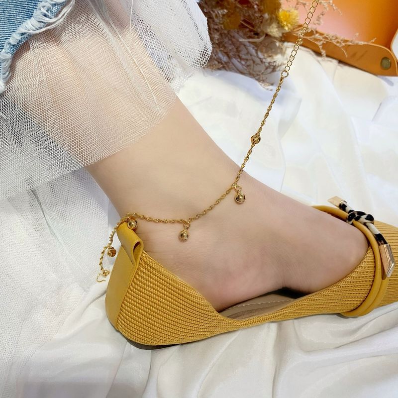 Vietnamese Gold-Plated Wave Pattern Personality Anklet, Long-Lasting Color, Simple Bell-Like Anklet For Women, Summer_voghion.com