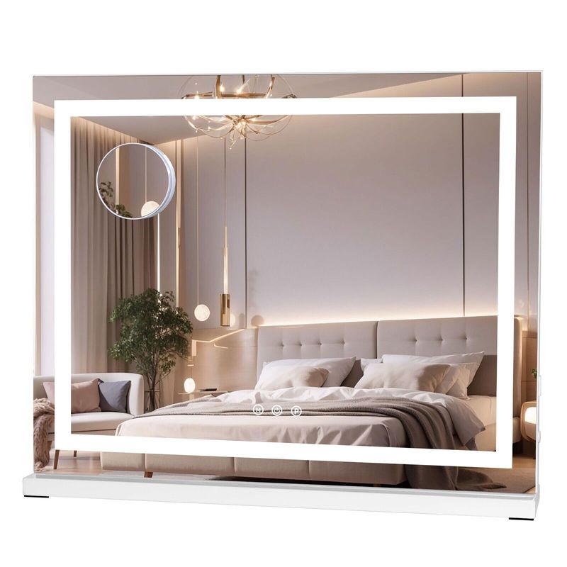 Hollywood Large Makeup Mirror Vanity Mirror Dimmable LED 3 Color Light 58*46cm_voghion.com