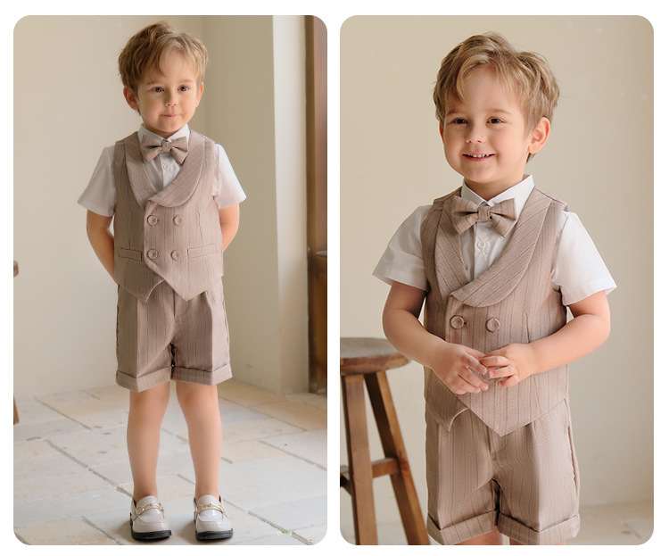 Babykleeder Kannerkostüm Jongen Hosenträger Laang Shorts Weste Hemdkostüm Aktivitéit Blummen Kand Kleed_voghion.com