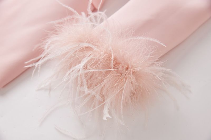 Abbigliamento da donna Abito con piume rosa, due pezzi, abito con pantaloni e temperamento_voghion.com