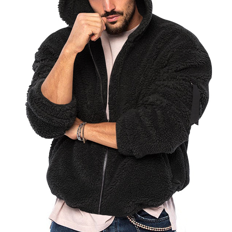 Winter Men Fluffy Fleece Thick Warm Coat Jacket Long Sleeve Hooded Coat Plush Buttons Closure Thicken Warm Men Coat Outerwear_voghion.com
