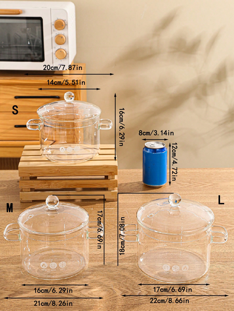 1PC High Borosilicate Glass Soup Pot Thickened with Lid Double Ear Amber Small Hot Pot Household Ming Power Pot Heating Stew Pot_voghion.com
