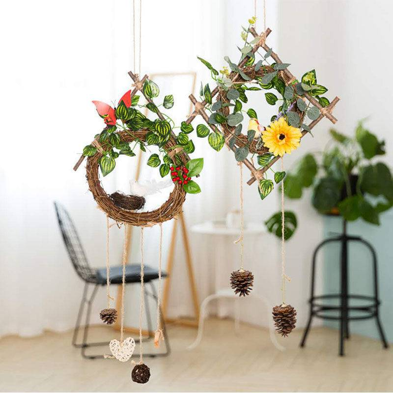 Ghirlanda di anelli in rattan nordico, batacchio per porta, decorazione per finestra da parete, pendente, decorazione creativa da parete, decorazione da parete_voghion.com