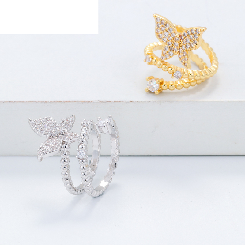 Sternring für Damen, doppellagiger offener Fünfsternring mit Diamanten, personalisierter modischer Handschmuck_voghion.com