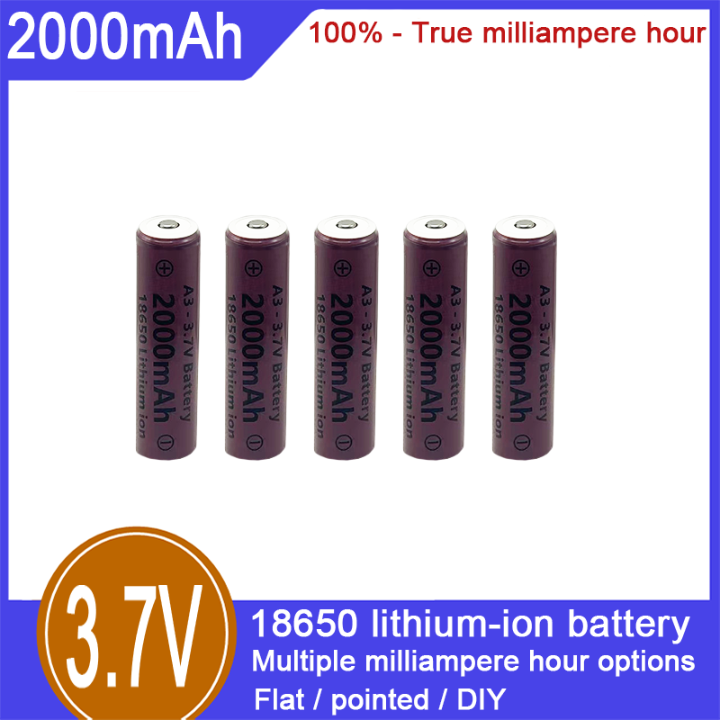 Batterie rechargeable lithium-ion 18650, 3,7 V, 2000 mAh, capacité de 100 %, adaptée aux jouets électriques, cigarettes électroniques, lampes de poche et autres domaines_voghion.com