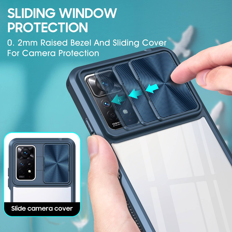 Slide Window Shockproof Case For Redmi Note 11 Pro/Note 11 - Heavy Duty Protective Cover With Transparent Viewing Window_voghion.com