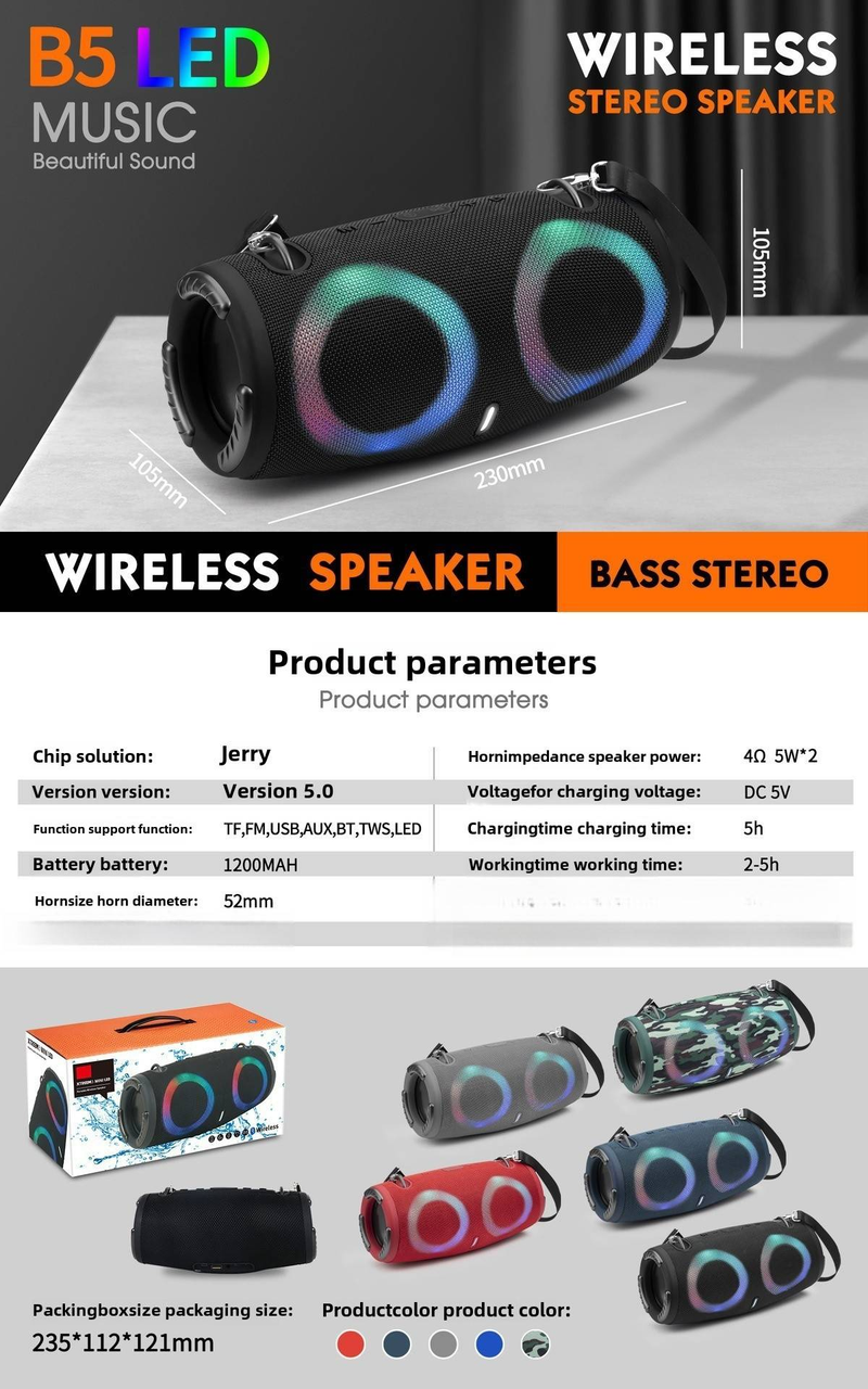 MINI-XTREME3RGB Draagbare War Drum Bluetooth-luidspreker met coole sfeerverlichting, geschikt voor buitenactiviteiten_voghion.com