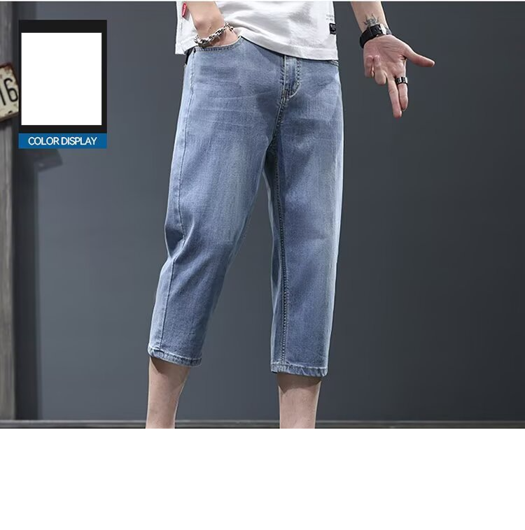 Stretch-Jeansshorts für Herren – Sommerliche, leichte Cargo-Jeans mit entspannter Passform und mittlerer Oberschenkellänge und Hosenschlitz mit Knopfleiste (Schwarz, Grau, Blau gewaschen)_voghion.com