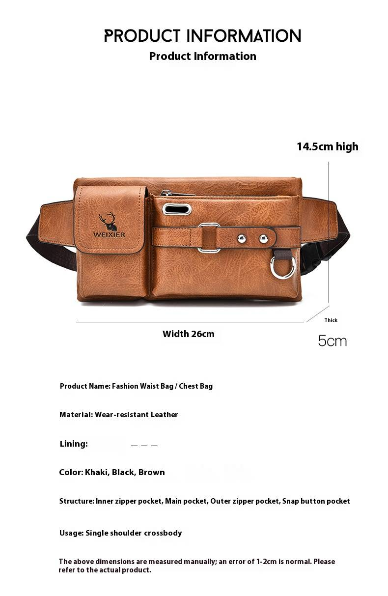 Herren-Umhängetasche, Umhängetasche, taktische Brusttasche für den Sommer, Handy-Hüft- und Hüfttasche, multifunktionale Brusttasche, Retro-PU-Hüfttasche_voghion.com