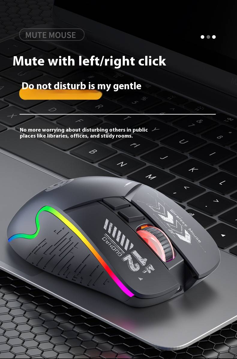 Ratón inalámbrico para juegos con iluminación RGB, Bluetooth y modo dual 2.4G, recargable, 2400 DPI, 7 botones programables, diseño ergonómico para PC y portátil._voghion.com