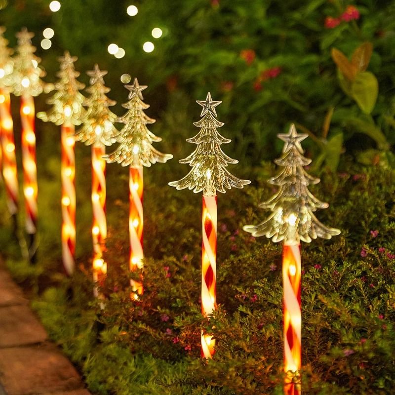 Solar Christmas Candy Stake Lights - 5 Pack Festive Outdoor Decorative Lights For Lawn, Garden & Pathway_voghion.com