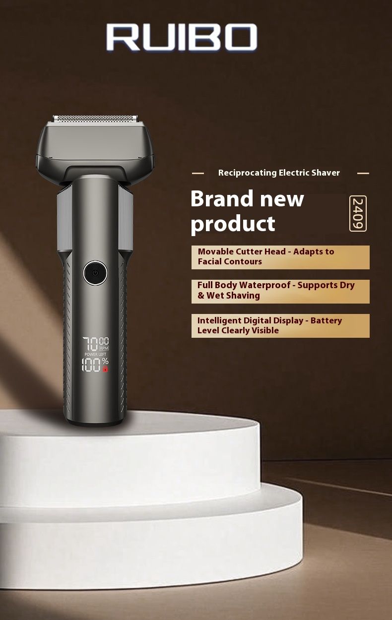 5-Blade Electric Shaver – IPX7 Waterproof, LED Power Display, USB Fast Charge, 60+ Min Runtime (Space Gray/Copper)_voghion.com
