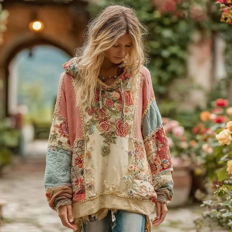 Women's Stylish Japanese Ethnic Floral Print Oversized Long Sleeve Tunic Top - Loose Fit Boho Chic Streetwear For Autumn Winter_voghion.com