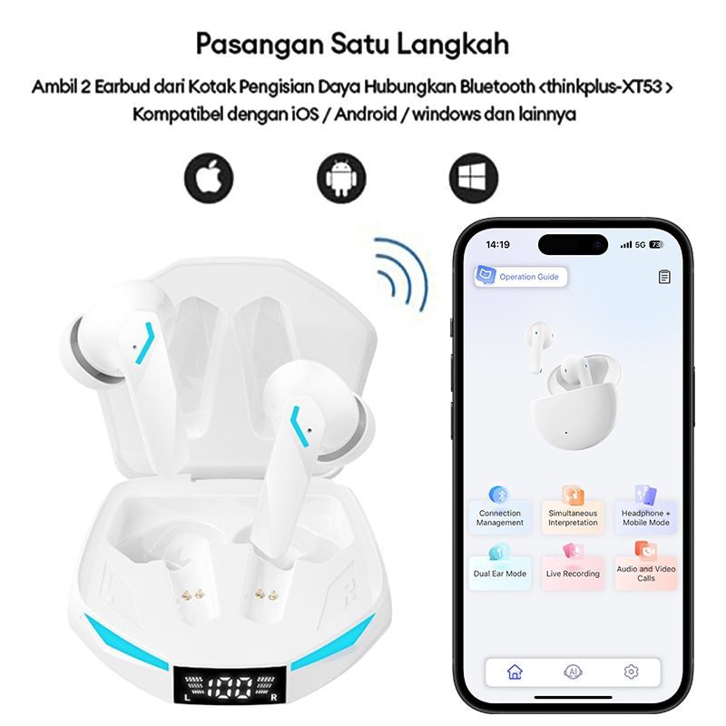 Lenovo XT53 AI Wireless Upgrade Edition Bluetooth 5.4 Earbuds LED Digital Display Waterproof Earbuds HD Calling AI Real-Time Translation Earbuds_voghion.com