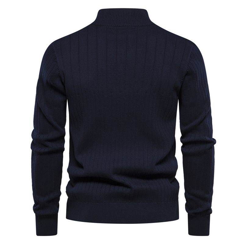 Stand-up Kraang Kotteng Casual Hallefverschluss Einfarweg Pullover héichwäerteg Männer gestrickt Pullover_voghion.com