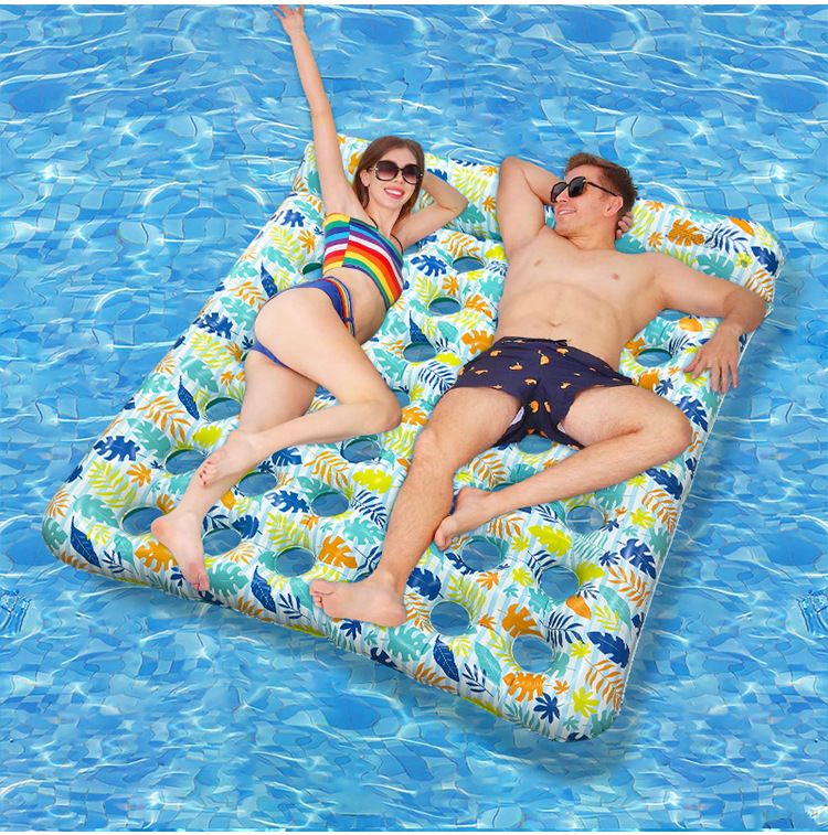 Eco-Friendly Inflatable Floating Mat - Thickened PVC With Leaf Perforations & Detachable Pillow (Breathable Design For Water Sports Pool Lounge Bed)_voghion.com