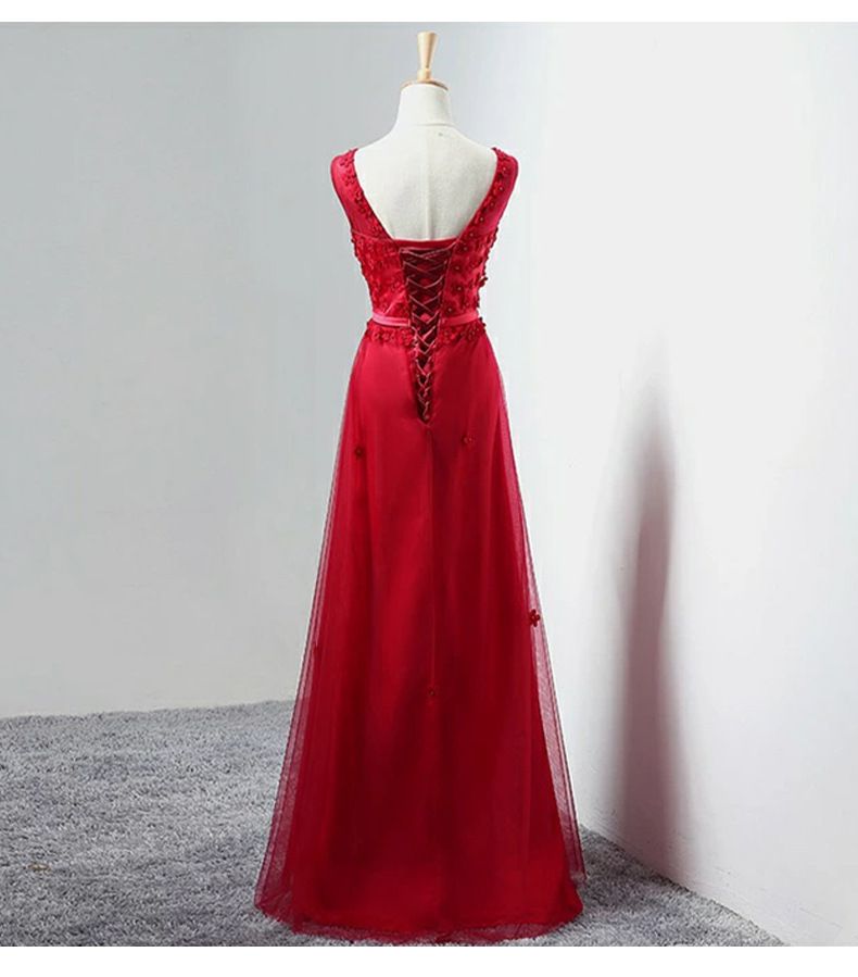 Elegante abito da damigella senza maniche per matrimoni, banchetti e lauree - Abito lungo formale a trapezio con vita alta in rosso, rosa, champagne e altro ancora_voghion.com