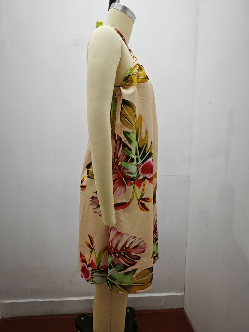 2025 Summer Printed Shoulder Hanging Neck Strap Loose Women's Dress For Women_voghion.com