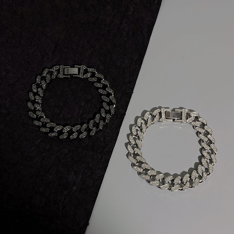Wang Yibo Diamantbesetztes kubanisches Kettenarmband für Männer und Frauen, Ins Trend Hip-Hop Disco Band Ring, minimalistischer Stil_voghion.com