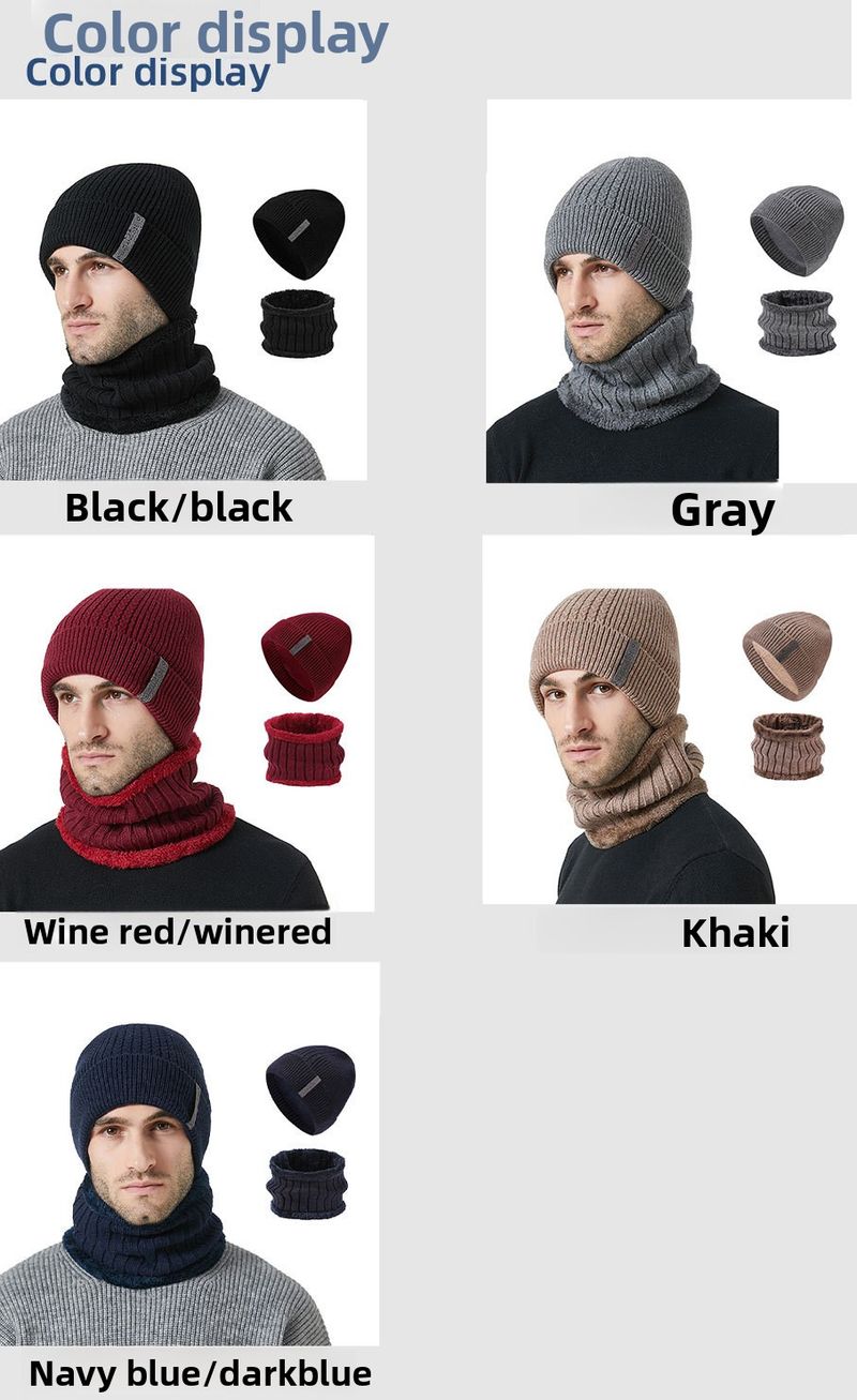 Autumn Winter New Men's Thickened And Scarf Outdoor Fleece-Lined Warm Ear Protection Knitted Hat Two-Piece Set_voghion.com