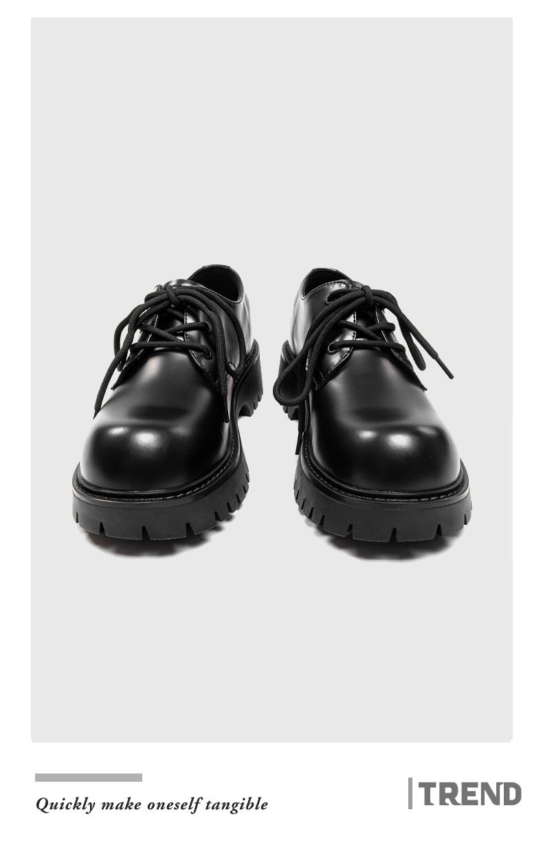Derby Schuhe Herren Paris Mickey Rundkopf Big Head Casual Lederschuhe Plateauhöhe Schwarz Matt_voghion.com