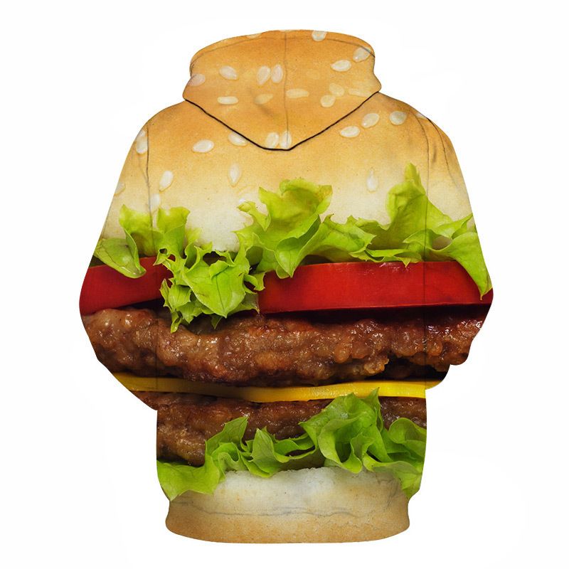 Felpa con cappuccio divertente con hamburger, stampa 3D, abbigliamento casual da strada per uomo e donna, felpe con cappuccio oversize, abbigliamento maschile._voghion.com