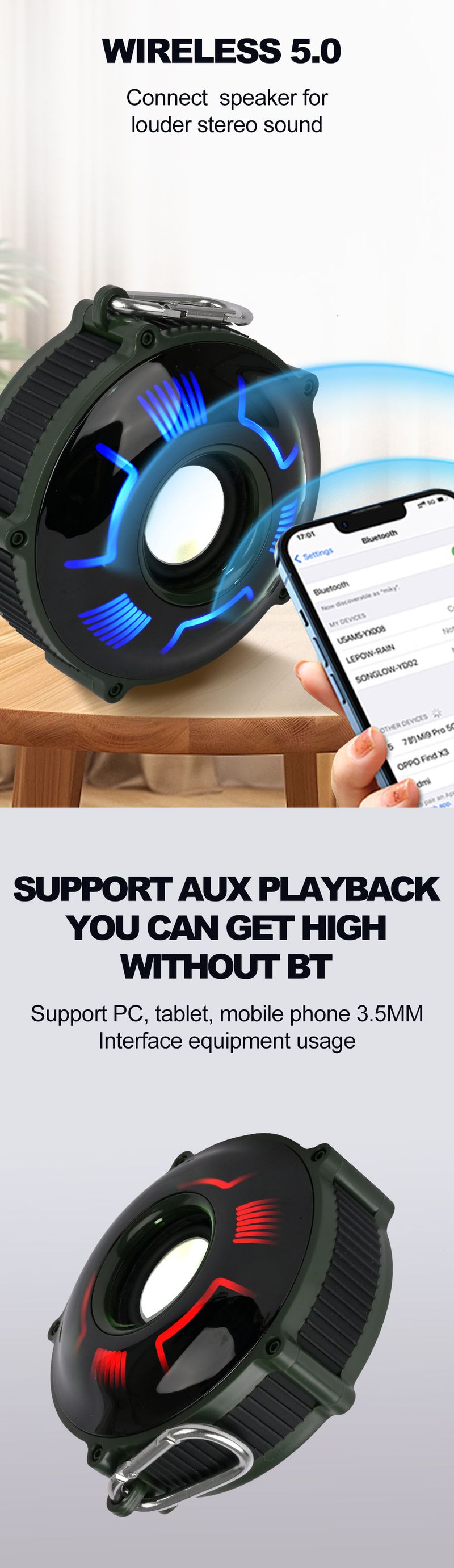 ZQS1223 Surround Sound Symphony Light Ryggsäck Bluetooth Ljud Bärbar Ljud Utomhus_voghion.com